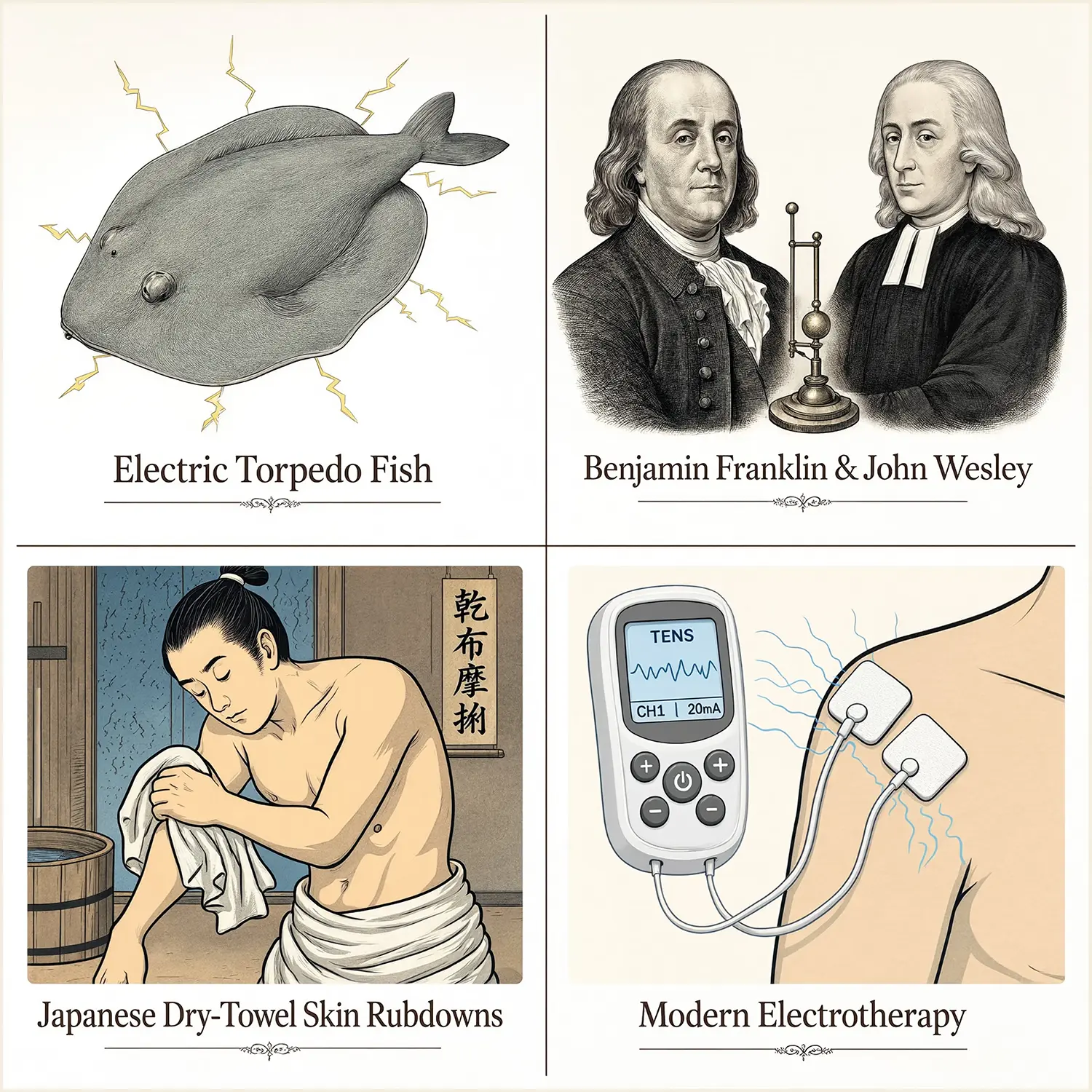 Historical illustration of early electrotherapy with the torpedo fish